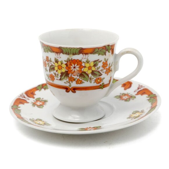 Vintage Winterling Röslau Bavaria Espresso Cup & Saucer Floral Germany Orange - Picture 1 of 8